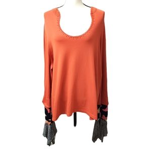 Boho Plus Orange Scoop Neck Top with Polka Dot and High Heel Sleeve Size 26/28W
